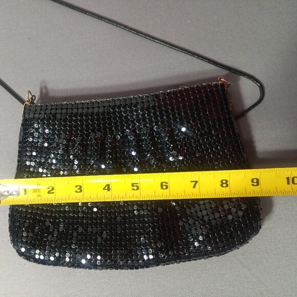 Vintage Black Beaded Evening Shoulder Bag Soft Mesh Classic Cocktail Purse - Picture 8 of 12